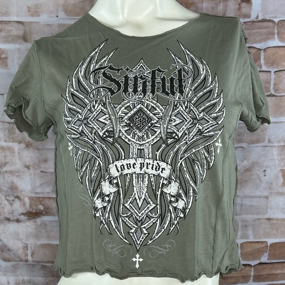 Sinful By Affliction Women’s Graphic Short Sleeve Baby Tee -Size: M/XL-NWT - Picture 3 of 10